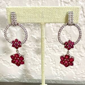 Ruby Red & Clear CZ Flower Earrings